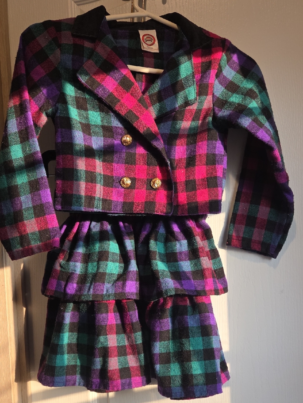 Vintage Plaid Two-Piece Skirt Set in Teal, Purple & Magenta